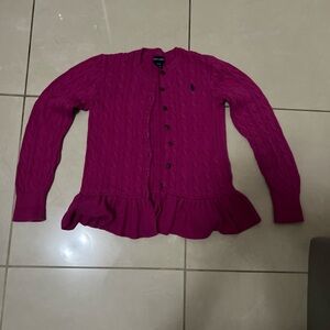 KIDS size 12-14 Ralph Lauren Fuchsia Cable Knit Cardigan